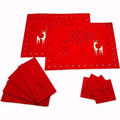 Red Deer Felt Table Decor - Red / Coasters, Placemats, Cutlery Holders