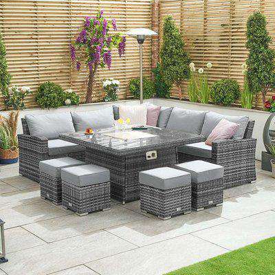 Deluxe Cambridge Corner Dining Set with Firepit Table - Grey