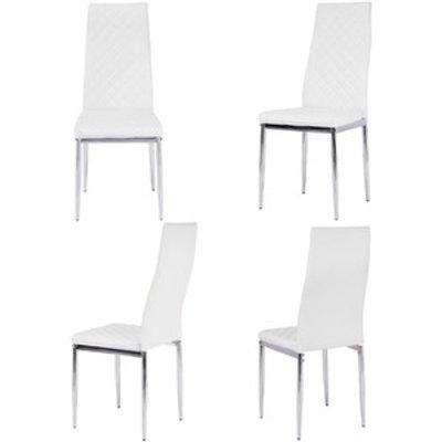 White Upholstered Dining Chair High Back Fabric Padded Seat - White(4PCS)