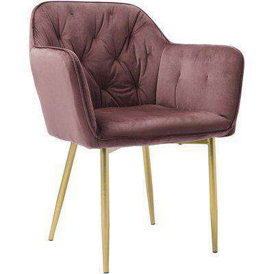Upholstered Velvet Dining Chair Accent Armchair Metal Legs - Pink