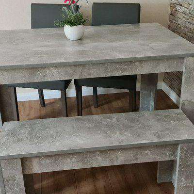 Grey Dining Table and 4 Grey Chairs and Bench  - Stone Grey