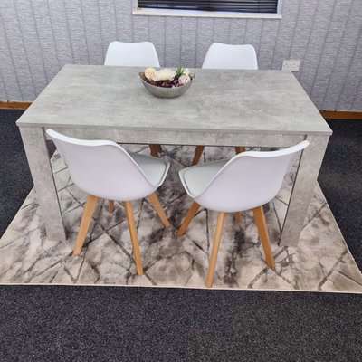 Grey dining table and 4 White Tulip Chairs kitchen Dining Set of 4 or 6 - Stone Grey Effect
