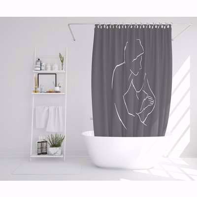 Drawing Of A Couple In One Line Designer Shower Curtain - Grey