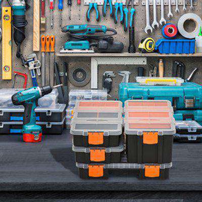 DURHAND Set of 4 Plastic DIY Tool Storage Boxes - Orange and Black