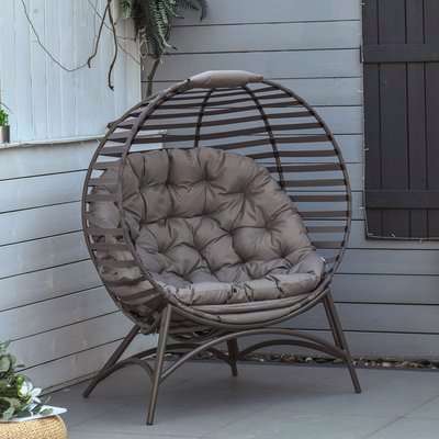 Egg Chair with Soft Cushion, Steel Frame and Side Pocket - Sand Brown