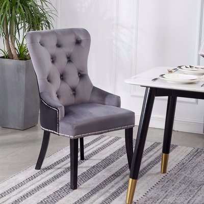 Faux Leather Knocker Back Dining Chair - Tufted Velvet Knocker Back Dining Chair, Grey