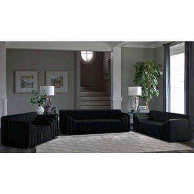 Jessica 3 Piece Flued Sofa Set in Velour Fabric - Black