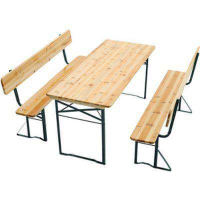Folding Fir Wood Beer Table Trestle Bench Outdoor Picnic Party - Light Yellow / Table, 2 Chairs