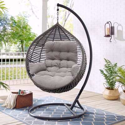 Garden Hanging Hammock Swing Cradle Cushion Indoor Egg Chair Seat Pad - Gery