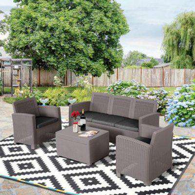 Garden PP Rattan Style 5 Seater Sofa and Table Set - Grey