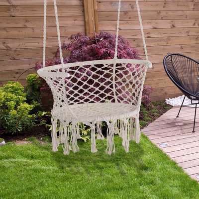 Hammock Chair Cotton Rope Porch Swing - White