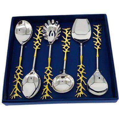 Handcrafted Set of 6 stainless steel serving spoons Gold twig handles