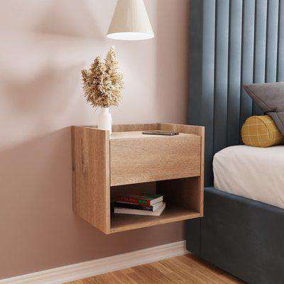 Harmony Wall Mounted Pair of Bedside Tables - Oak