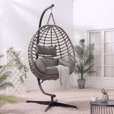 Heavy Duty C Shaped Egg Chair Stand Hanging Swing Hammock Frame Outdoor Indoor - Black