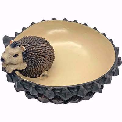 Hedgehog Garden Bird Bath Outfdoor Ornament - Brown