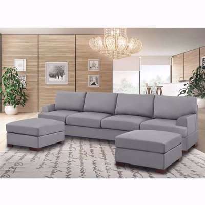 Henry Large U Shape Sofa in Plush Velvet with 2 Footstools - Grey