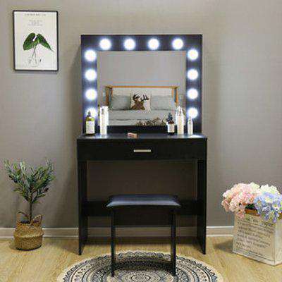 Hollywood Dressing Table with LED Bulbs Mirror - Black