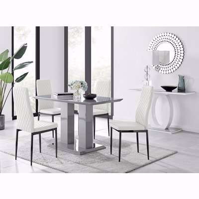 Imperia 4-Person Grey Dining Table with 4 Milan Black Leg Chairs - White