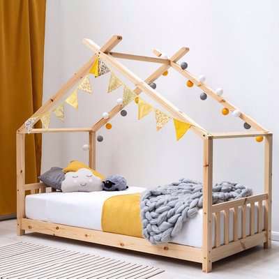Kids Canopy House Bed Frame Solid Pine - Brown