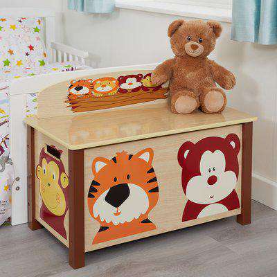 Kids Jungle Wooden Toy Box - Natural