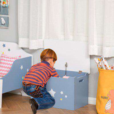 Kids Storage Chest with Safety Hinge Handles - Blue