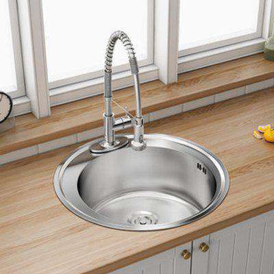 Kitchen Sink Round Wash Basin Bowl With Removable Drainer Set - Silver / 51cm