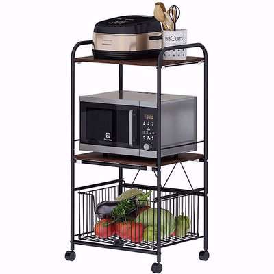 Kitchen Storage Shelf Trolley Cart Spice Veg Basket Rack - Black / 95cm