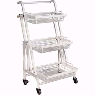 Kitchen Trolley Cart Height Adjustable Basket Rack With Wheels - White