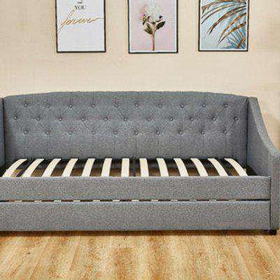Kosy Koala Linen Fabric Grey Daybed With Underbed Trundle And 2 Mattresses