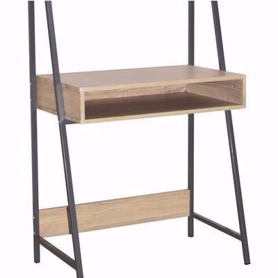 Ladder bookcase desk with oak effect and grey metal frames  - Oak effect