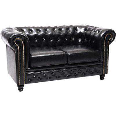 Leather Double Seat Chesterfield Sofa Black - Black