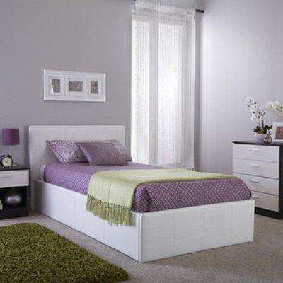 White Leather Side Lift Storage Bed - White / Single