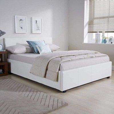 White Leather Side Lift Storage Bed - White / Double