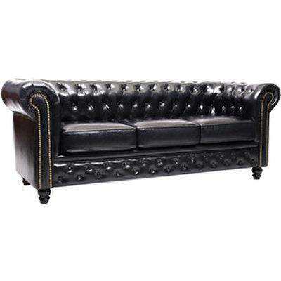 Leather Three Seat Chesterfield Sofa Black - Black
