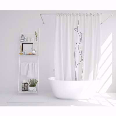 Line Art Drawing Of Woman Designer Shower Curtain - White