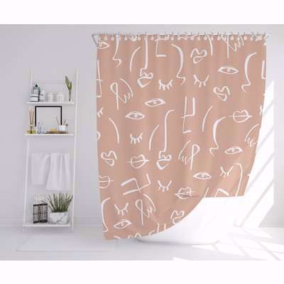 Line Drawing Abstract Faces Designer Shower Curtain - Pink