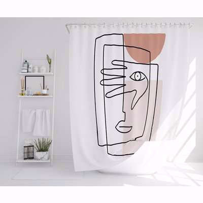 Line Drawing Of Face And Hand Designer Shower Curtain - White