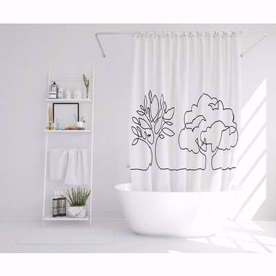 Line Drawing Of Trees Designer Shower Curtain - White