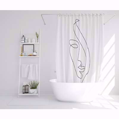 Line Face Drawing Designer Shower Curtain - White