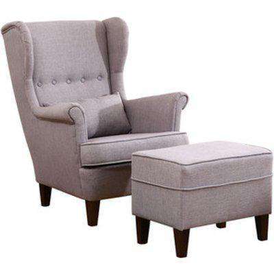Linen Wingback Chair and Footstools - Grey