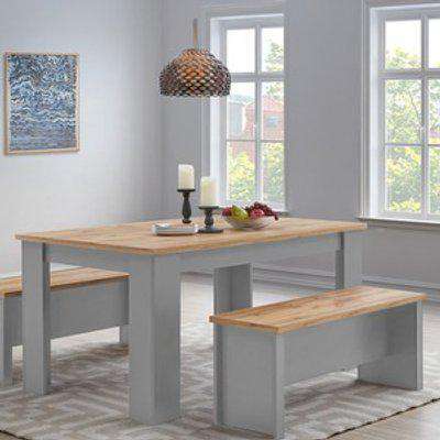 Lisbon Grey 150cm Dining Table and Bench Set Seat Kitchen  - Grey