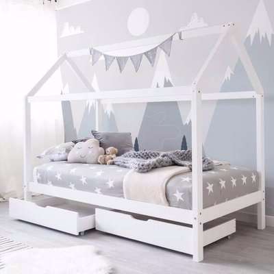 Lotty White Wooden Treehouse Bed With Storage Drawers - White