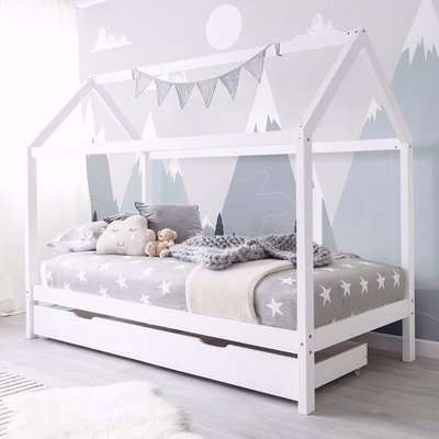 Lotty White Wooden Treehouse Bed With Trundle - White