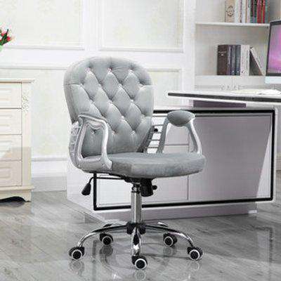 Office Chair Luxury Velour Diamante Tufted Padded Ergonomic 360 Degree Swivel - Grey