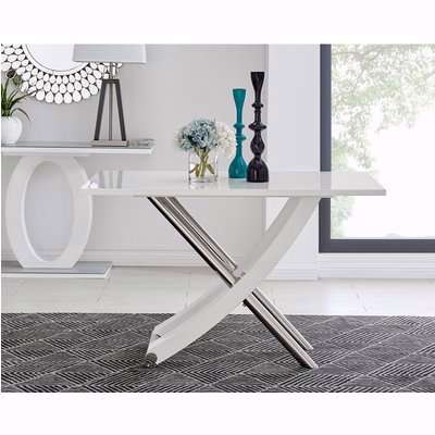 Mayfair 4 White High Gloss And Stainless Steel Dining Table - White