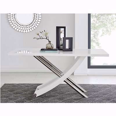 Mayfair Large White High Gloss And Stainless Steel Dining Table - White