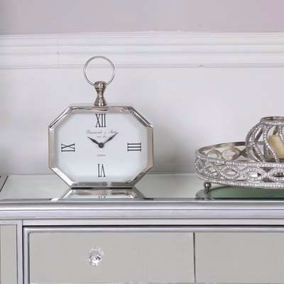 Metal Hexagon Mantle Chrome Table Clock - Silver