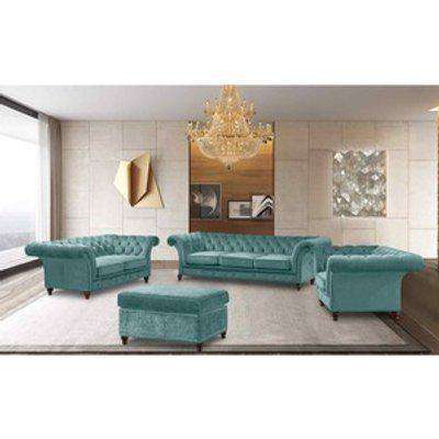 Marcus Chesterfield 4 Piece Sofa Set in Velour Fabric - Turquoise