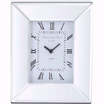 Mirror Glass Box Mantle Table Clock - Silver
