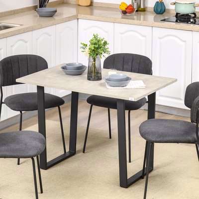 Modern Kitchen Rectangular Dining Table with Adjustable Steel Base - Light Grey